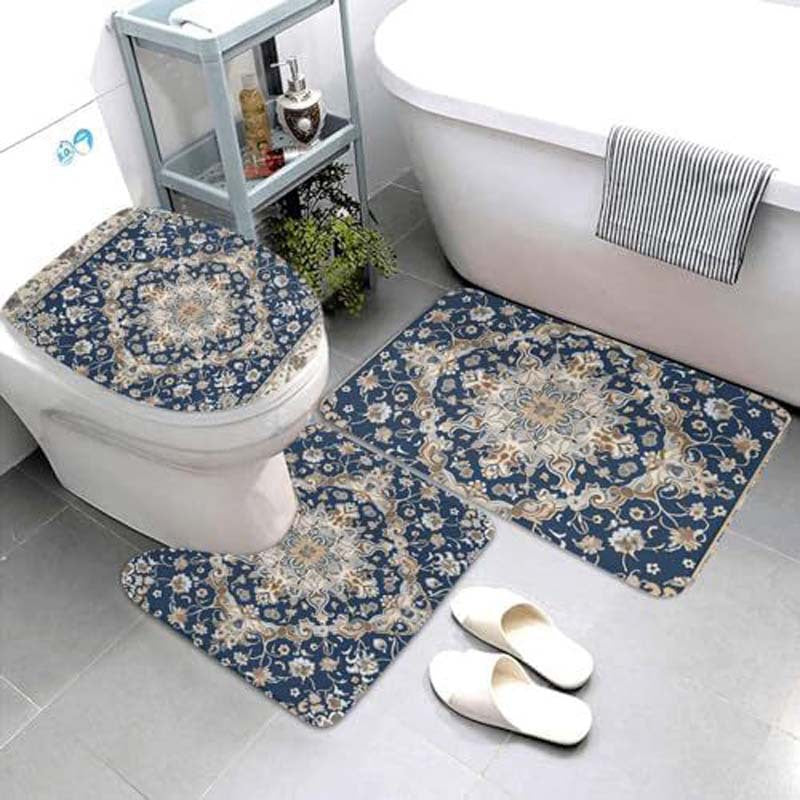 Geometric Pattern Bathroom Mat Set