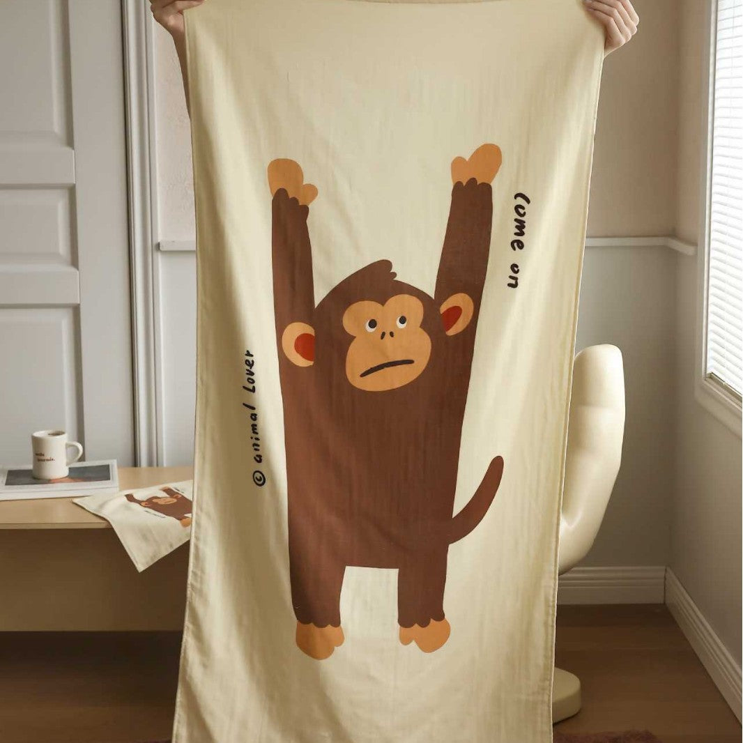 Children's bath towel with cute monkey print made of soft microfiber