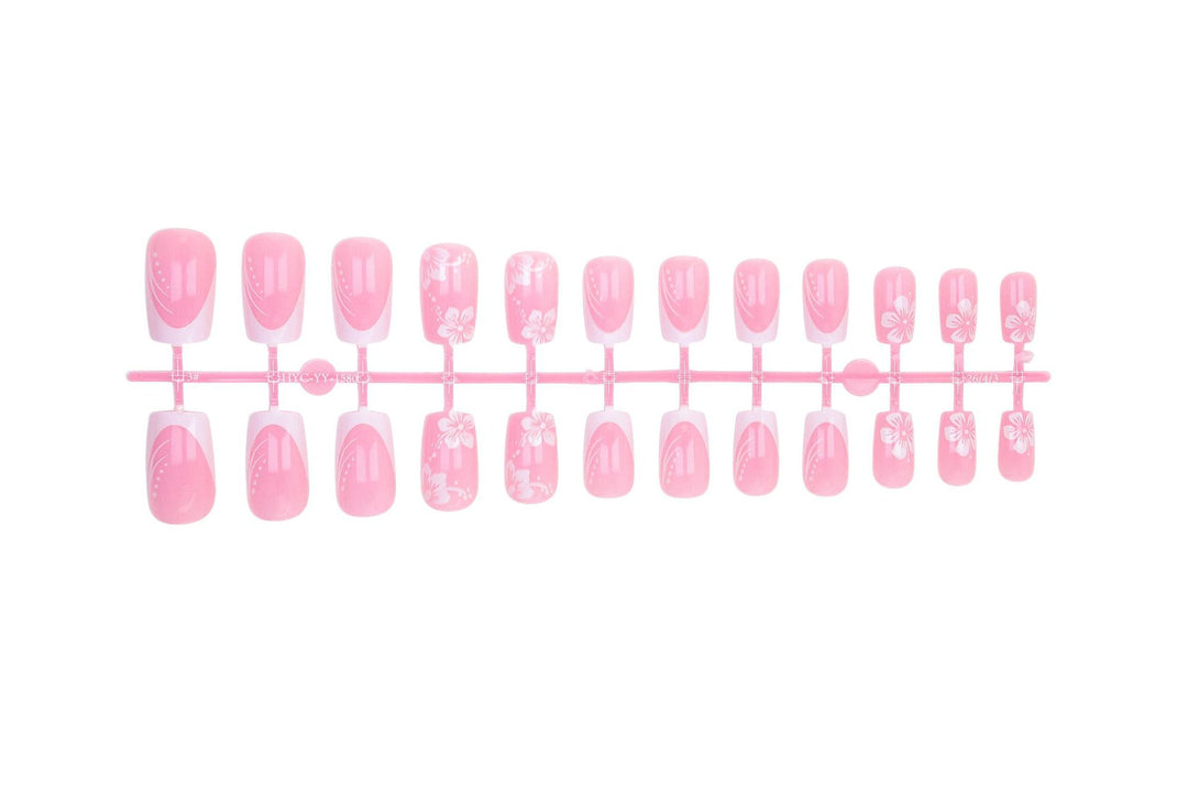 Artificial nail set with elegant French design and delicate flower patterns Kalsten