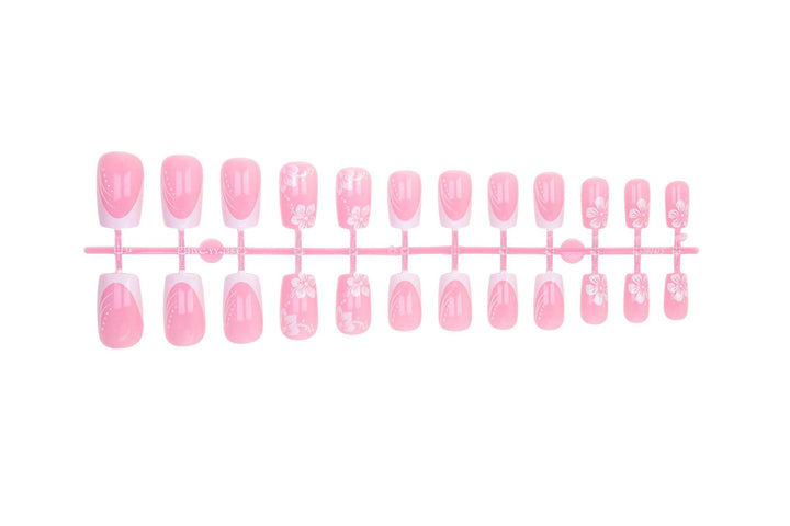 Artificial nail set with elegant French design and delicate flower patterns Kalsten
