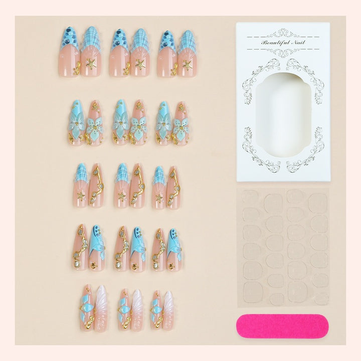 Artificial nail set with maritime motifs and glamorous decorations Kalsten
