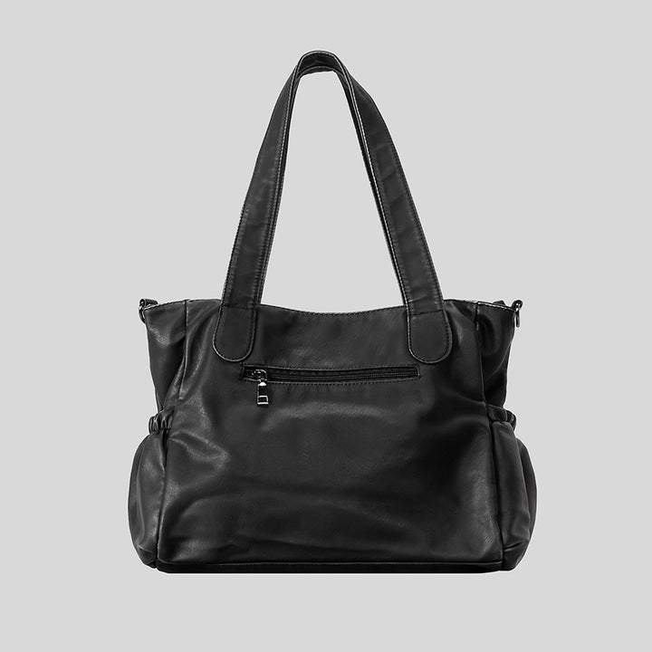 Multi-Pocket Leather Hobo Handbag