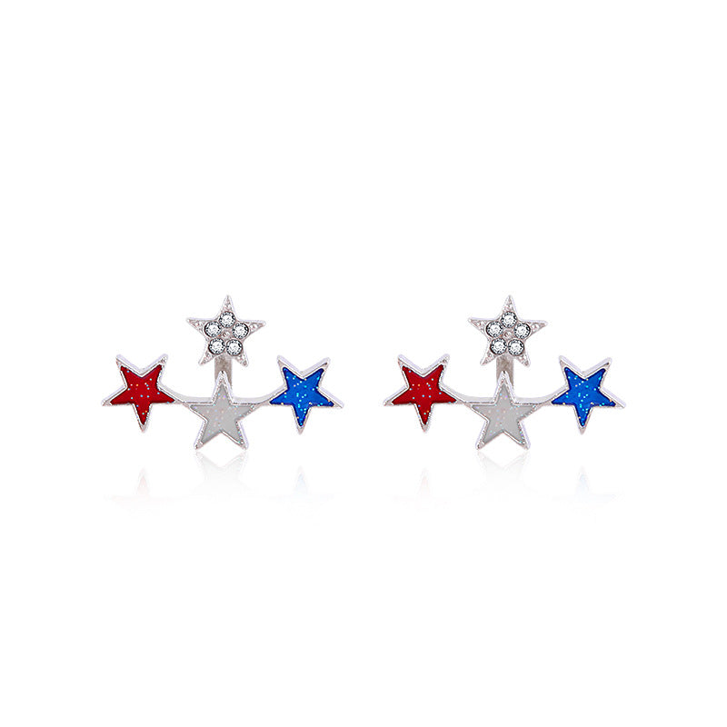 Women's lightweight star earrings with enamel flag design and fishhook Kalsten