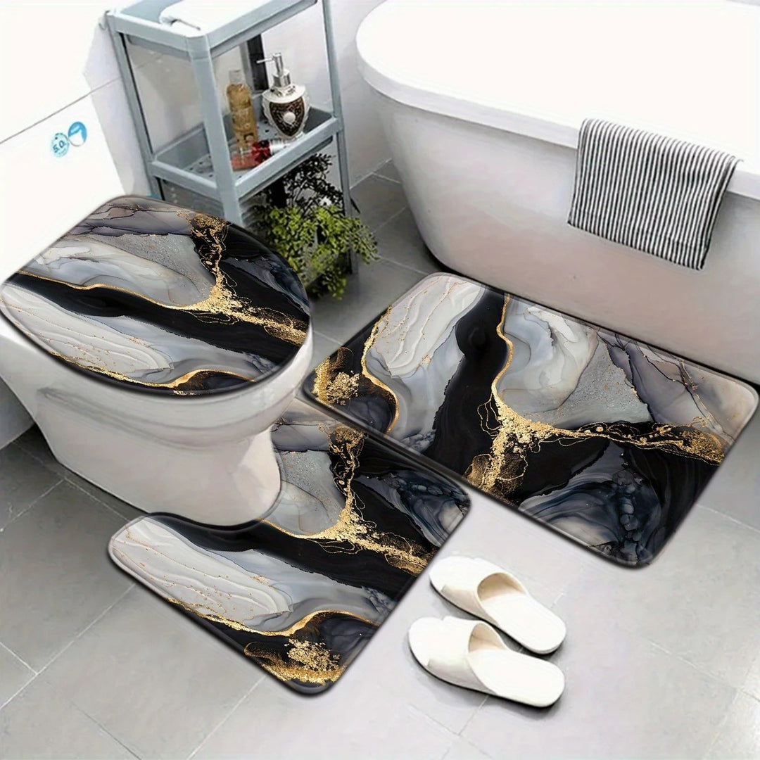 Artistic Marble Print Bath Mat Set Kalsten