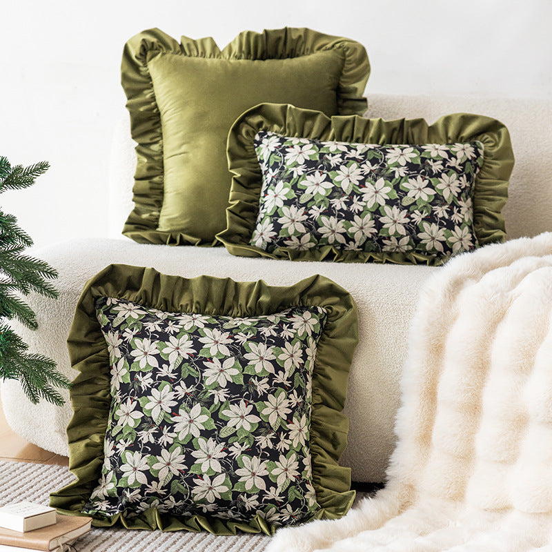 Decorative Velvet Ruffled Flange Square Throw Pillow with Plush Insert