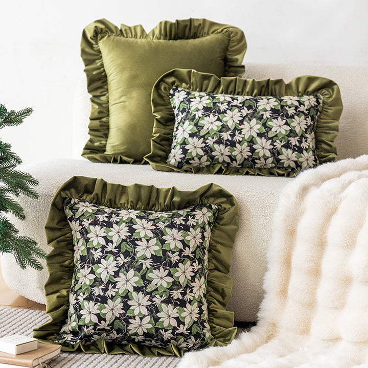 Decorative Velvet Ruffled Flange Square Throw Pillow with Plush Insert