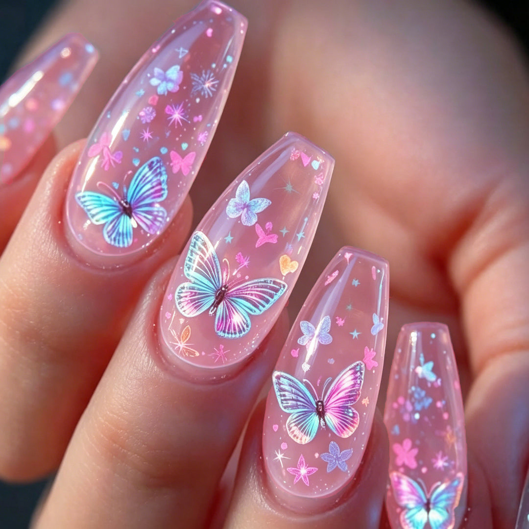 Butterfly-Themed Decorative Press-On Nail Art Kalsten