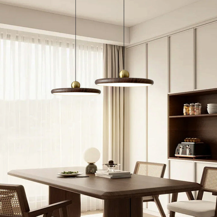Contemporary Wood and Brass Pendant Light