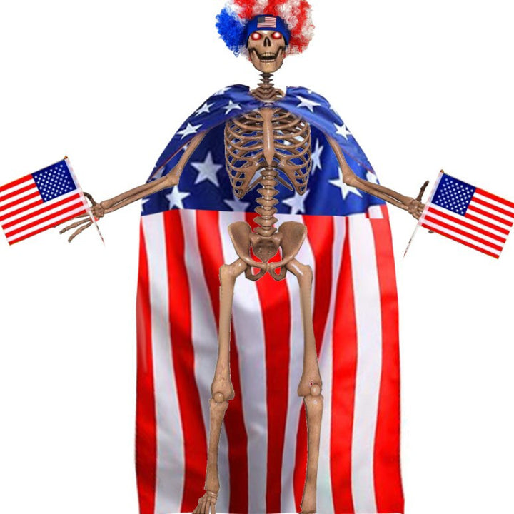 Unisex nan patriotic skeleton costume cape with flag print cape wig and handheld flags Kalsten