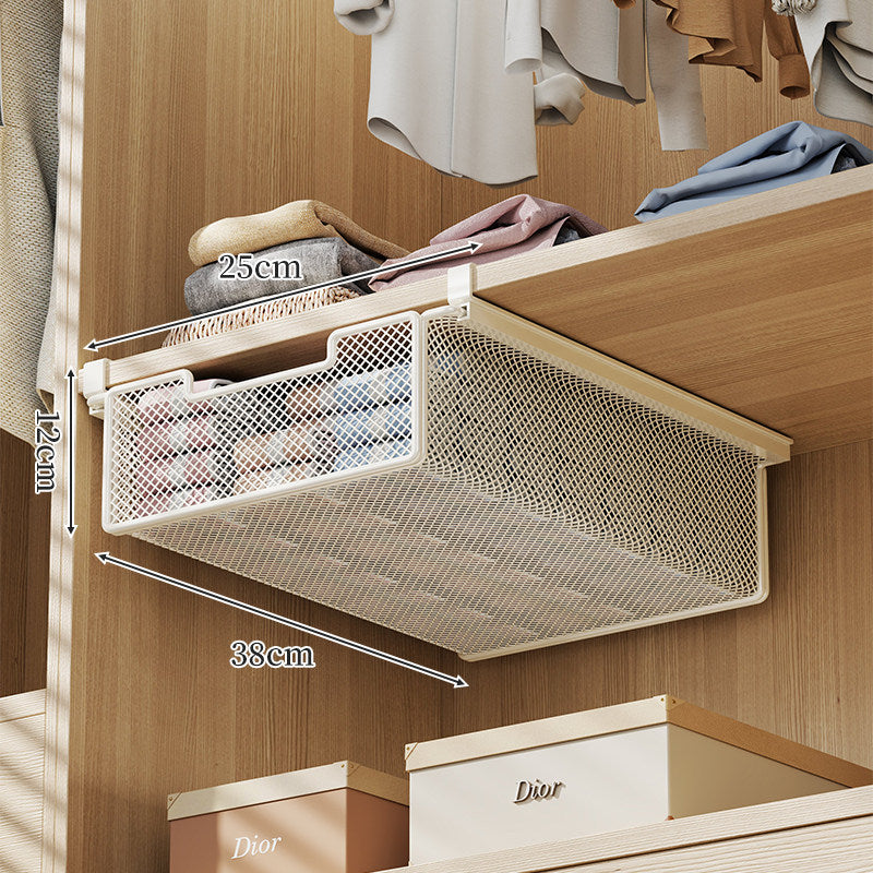 Under-Shelf Sliding Mesh Storage Basket Organizer