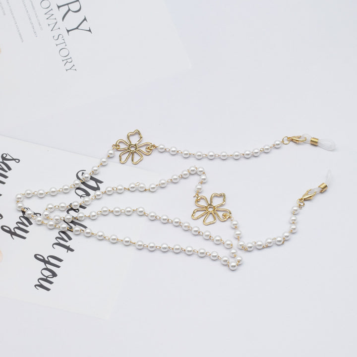 Pearl-Accented Floral Chain Eyewear Holder Kalsten