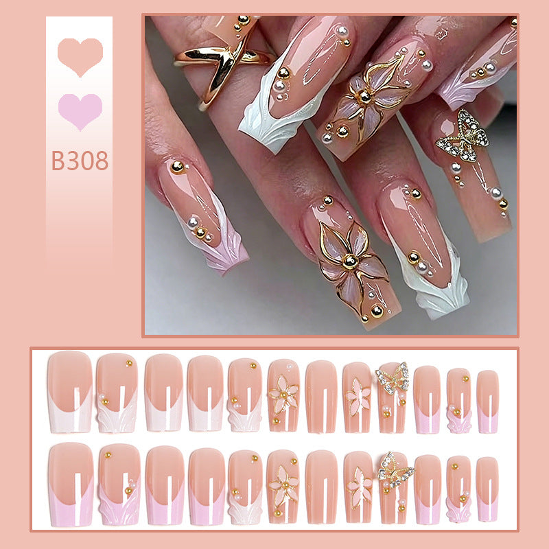 Artificial nail set with elegant floral and glitter decorations Kalsten