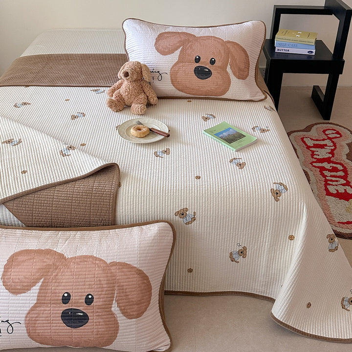 Children's bed set with quilted pillow set, mattress pad, and minky cuddle blanket