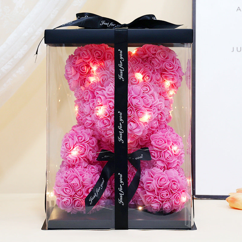 Foam Rose Teddy Bear Gift Sculpture With Satin Ribbon Bow