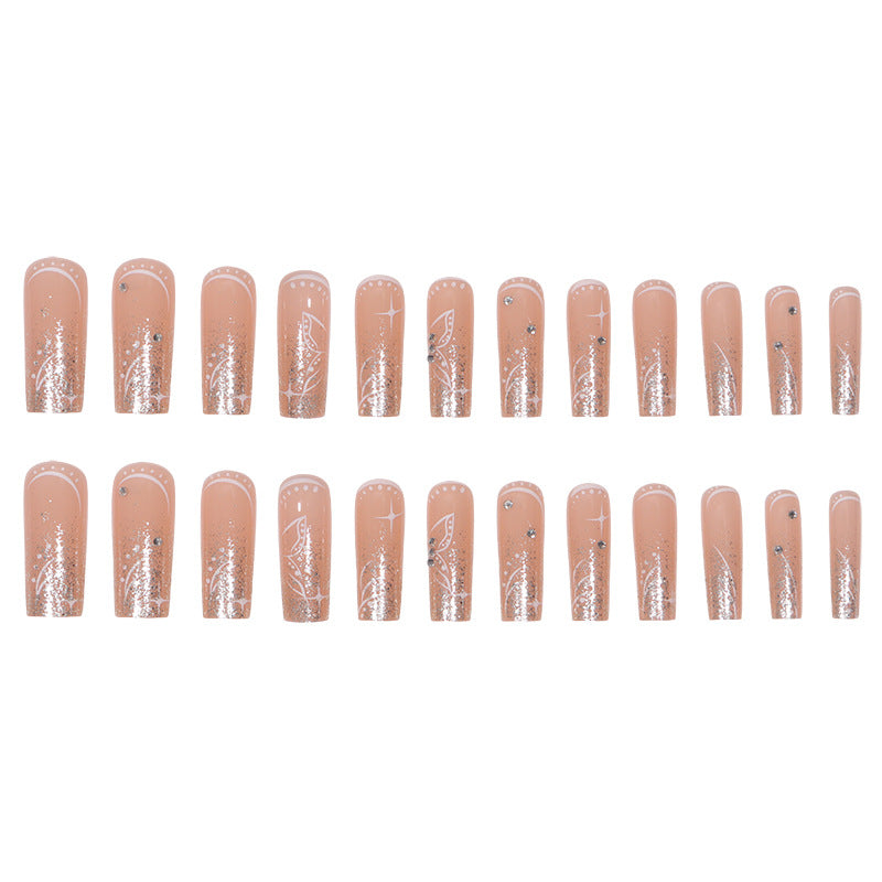 Elegant Floral-Design Long Press-On Nails Kalsten