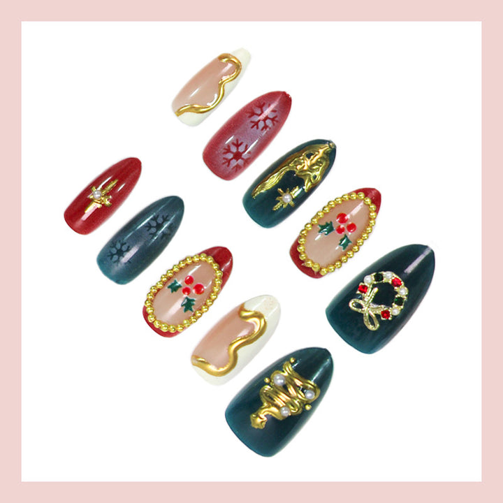 Artificial nail set with elegant Christmas motifs and luxurious embellishments Kalsten