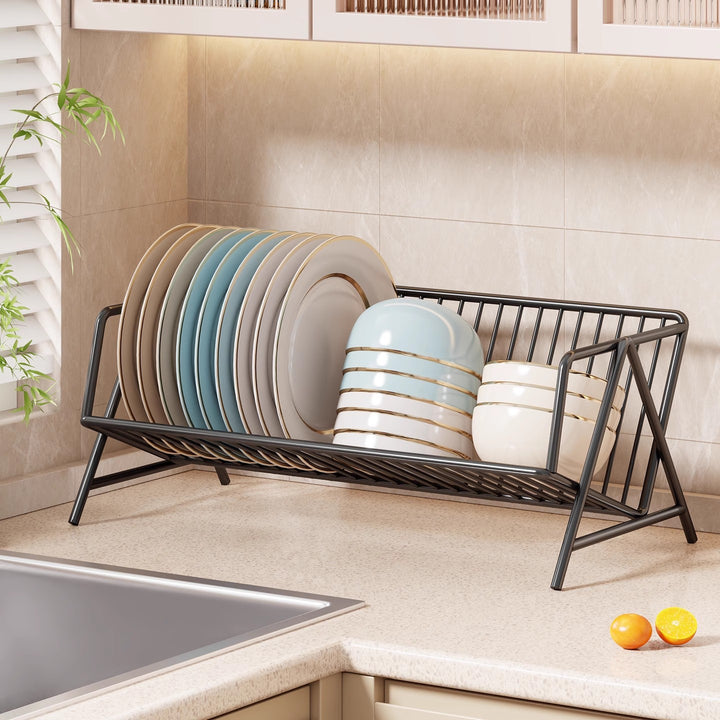 Compact Stainless Steel Countertop Plate Organizer with Removable Drip Tray