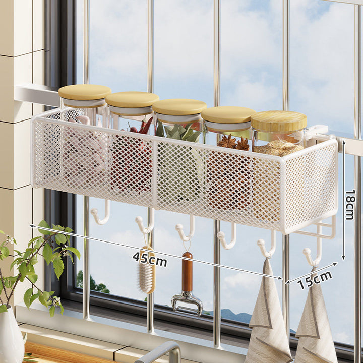 Window-Mounted Mesh Spice Rack and Bar Hanging Organizer