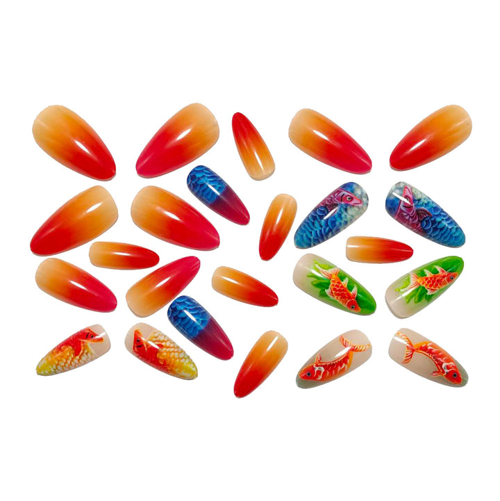 Artificial nails with 3D Koi fish design Kalsten