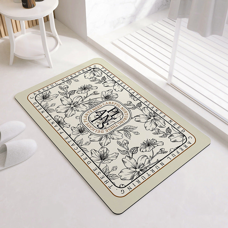 Oval Floral Pattern Bath Mat Kalsten