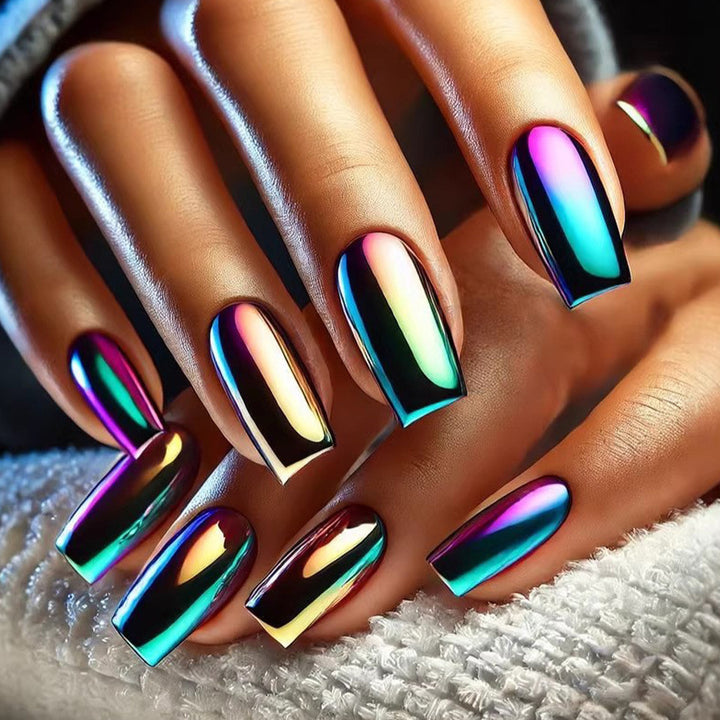 Acrylic Nail Set with High Gloss Metallic Finish Kalsten