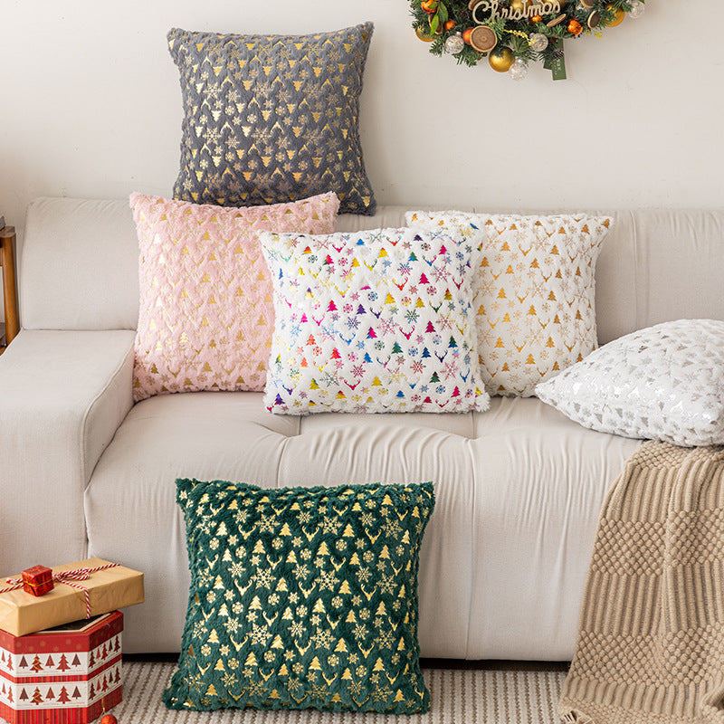Decorative Plush Velvet Holiday Throw Pillow Cover with Gold Foil Motif