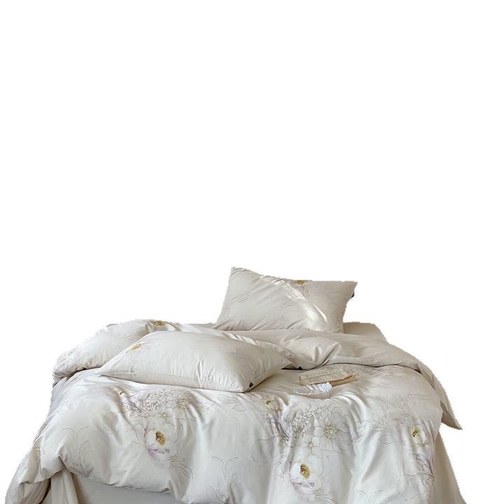 Luxurious cotton satin duvet cover set with floral vintage pattern and pillowcases
