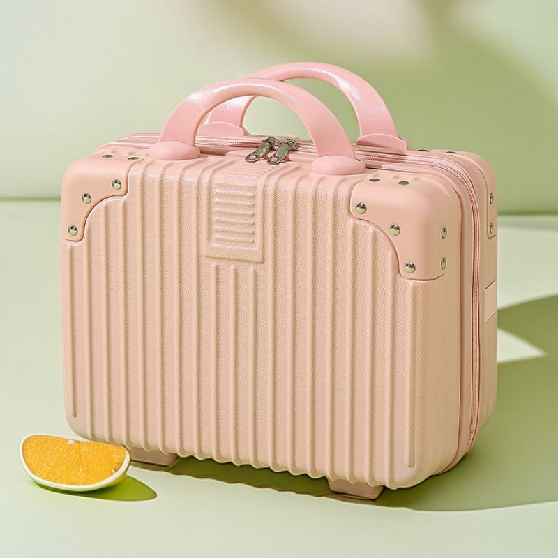 structured hard-shell vanity travel case with faux-leather corner reinforcements and dual top handles Kalsten
