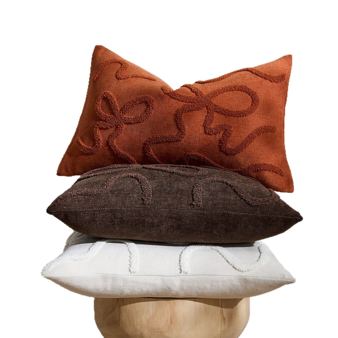 Square Textured Loop-Appliqué Linen-Blend Accent Pillow Cover