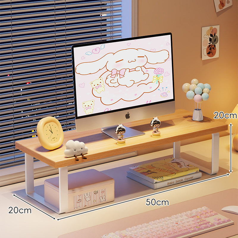 Elevated Monitor Riser Stand with Wood-Effect Top Metal Frame and Under-Shelf Storage