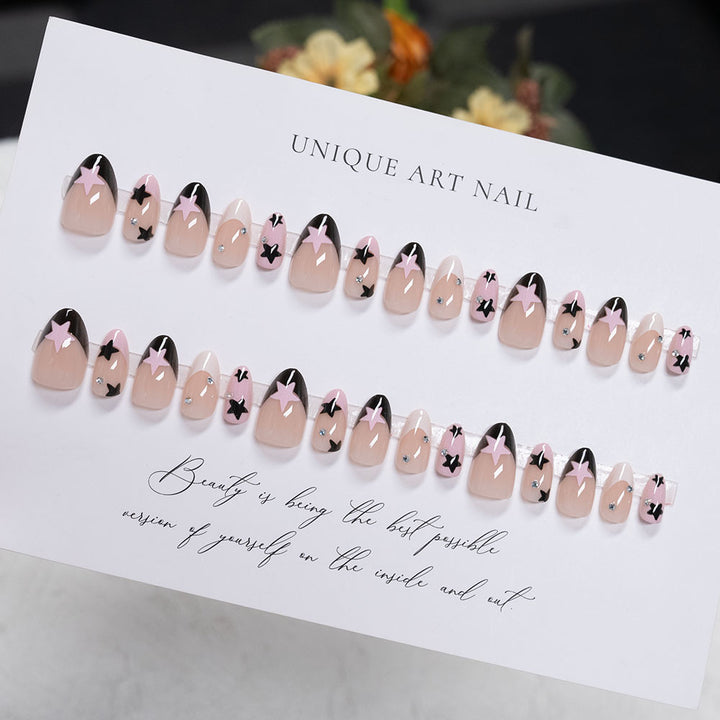 Artistic Press-On Nail Set with Star and Butterfly Designs