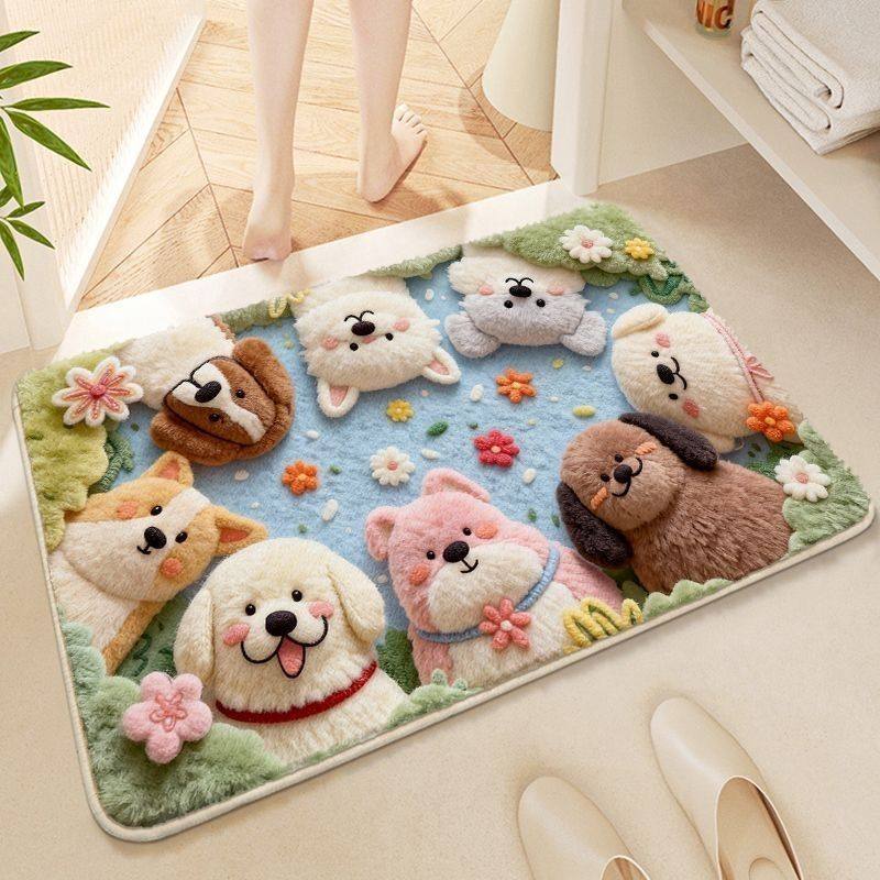 Cartoon-Themed Plush Bath Mat for Bathroom