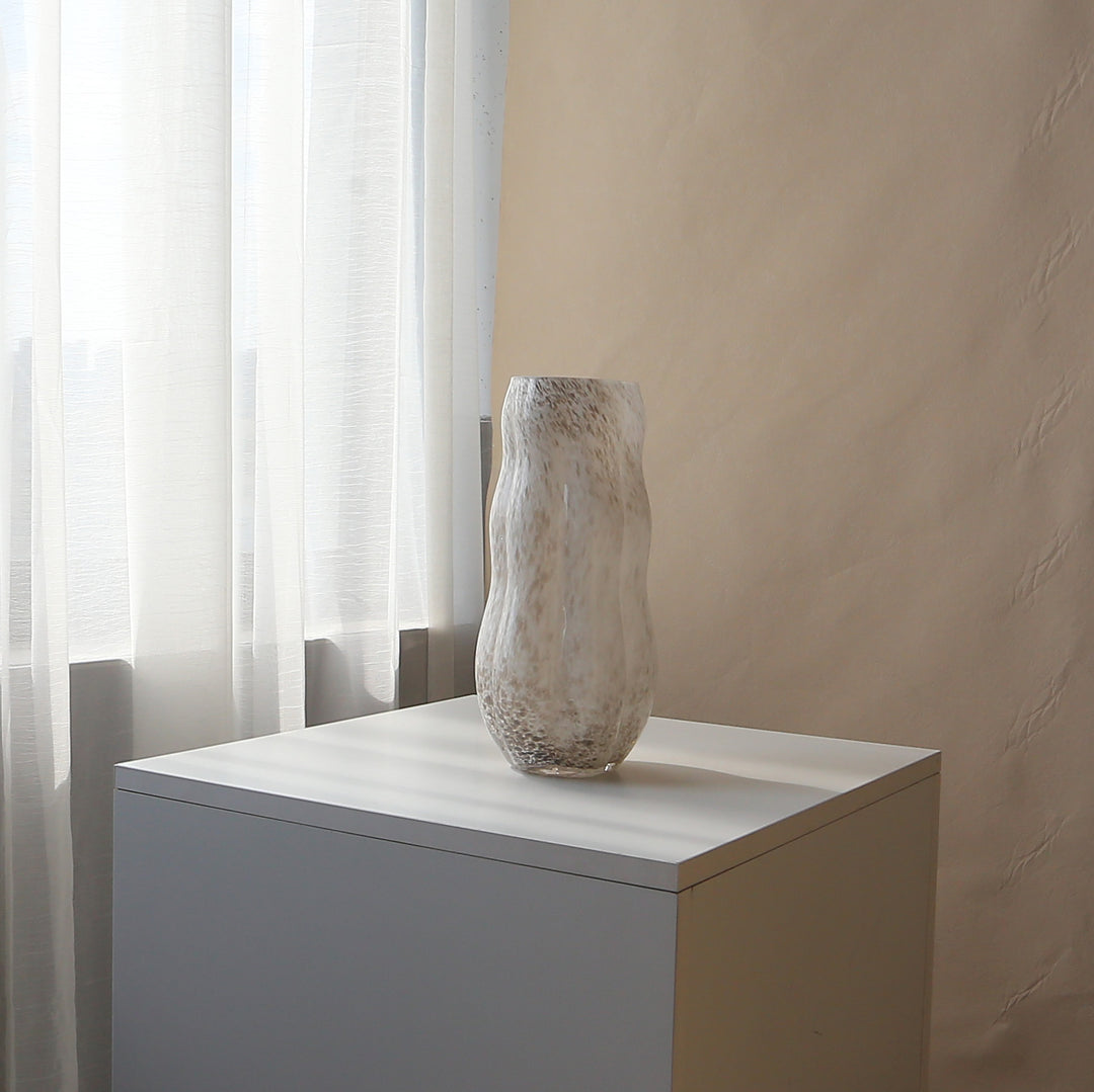 Handblown Textured Decorative Glass Vase with Organic Curved Silhouette Kalsten