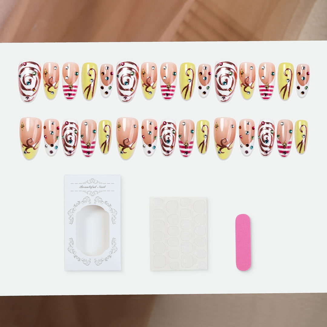 Artificial nail set with luxurious color accents and sparkling embellishments Kalsten
