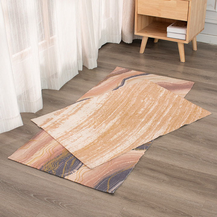 Rectangular flat-woven living room rug with marbled look and metallic shimmering accent structure