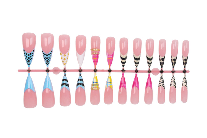 Acrylic nail set with trendy geometric and modern designs Kalsten