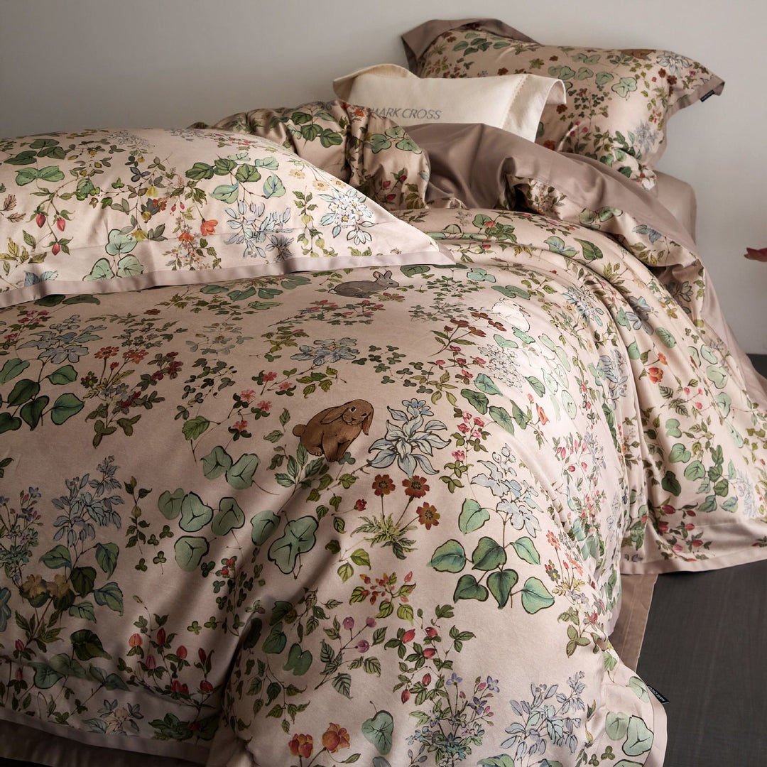 Luxurious satin bedding set with floral and berry design