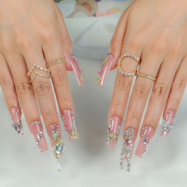 Decorative Press-On Nail Art Set with Glamorous Gem Accents kalsten