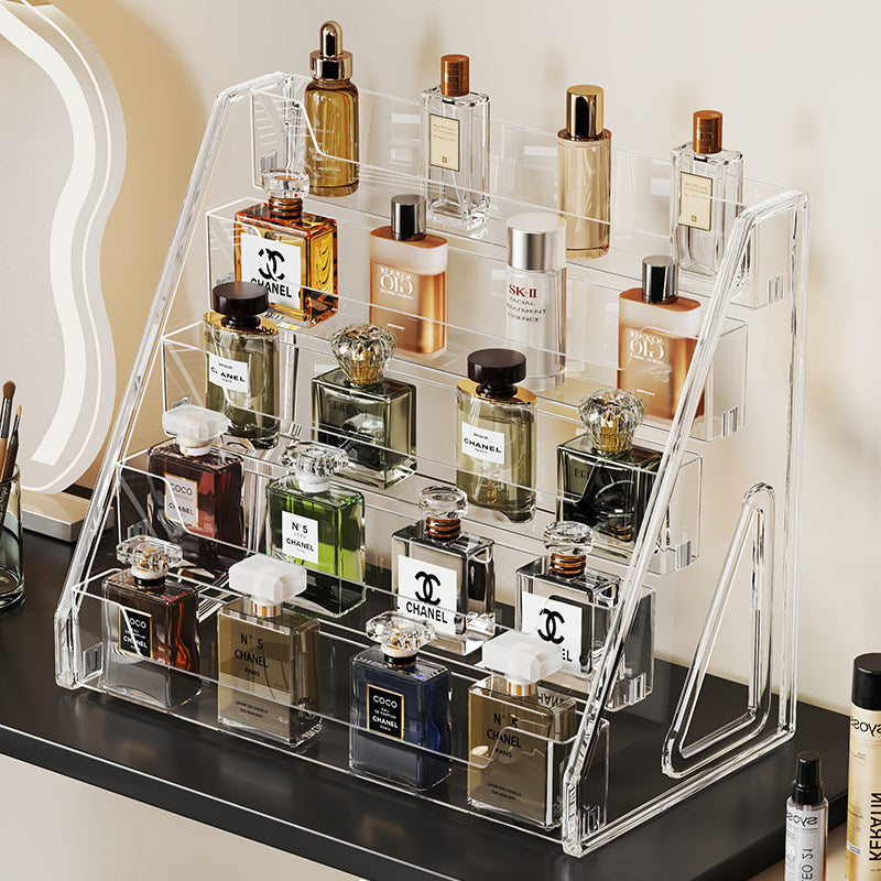 Clear Angled Acrylic Fragrance Bottle Showcase with Tiered Step Shelves