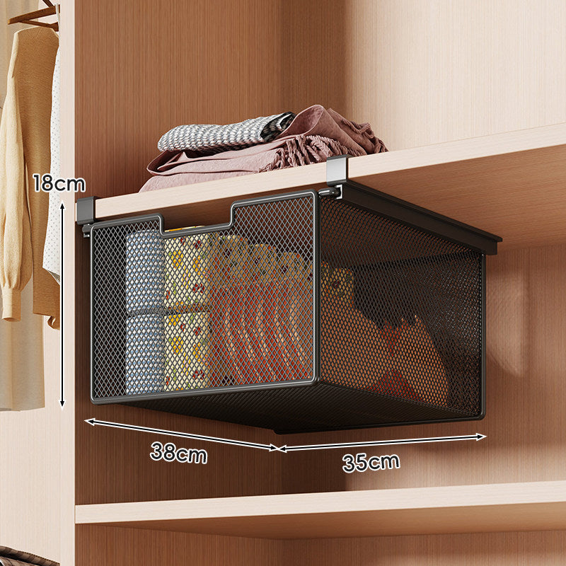 Retractable Under-Shelf Wire Mesh Drawer for Closet Organization