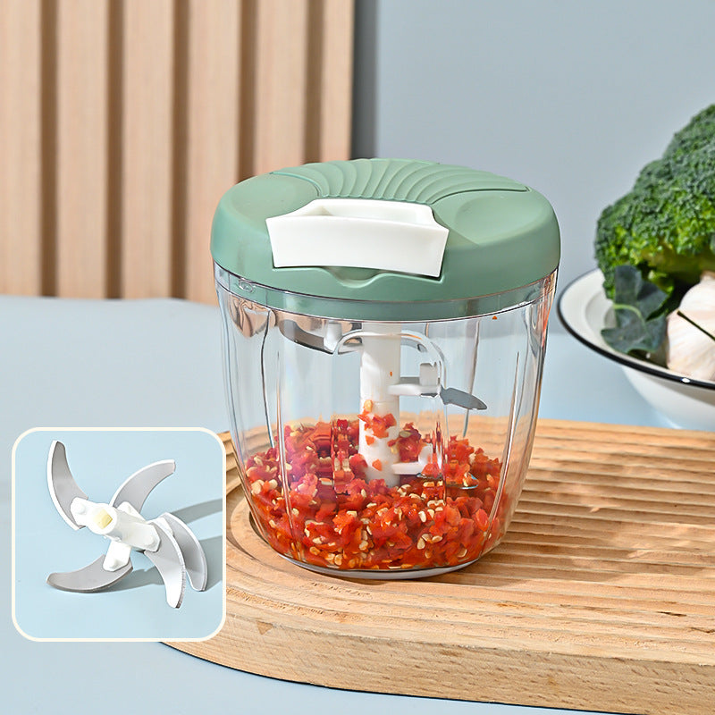 Compact Manual Pull-String Food Chopper with Interchangeable S-Blade and Clear Glass Bowl