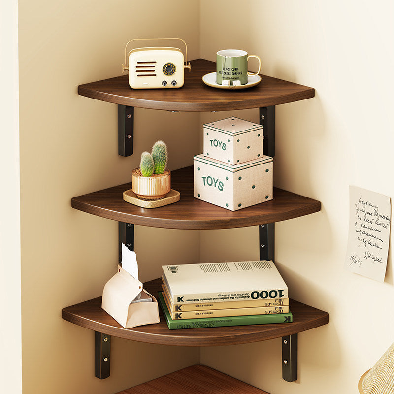 Triangular Floating Corner Shelf with Wood-Effect Surface & Heavy-Duty Metal Brackets