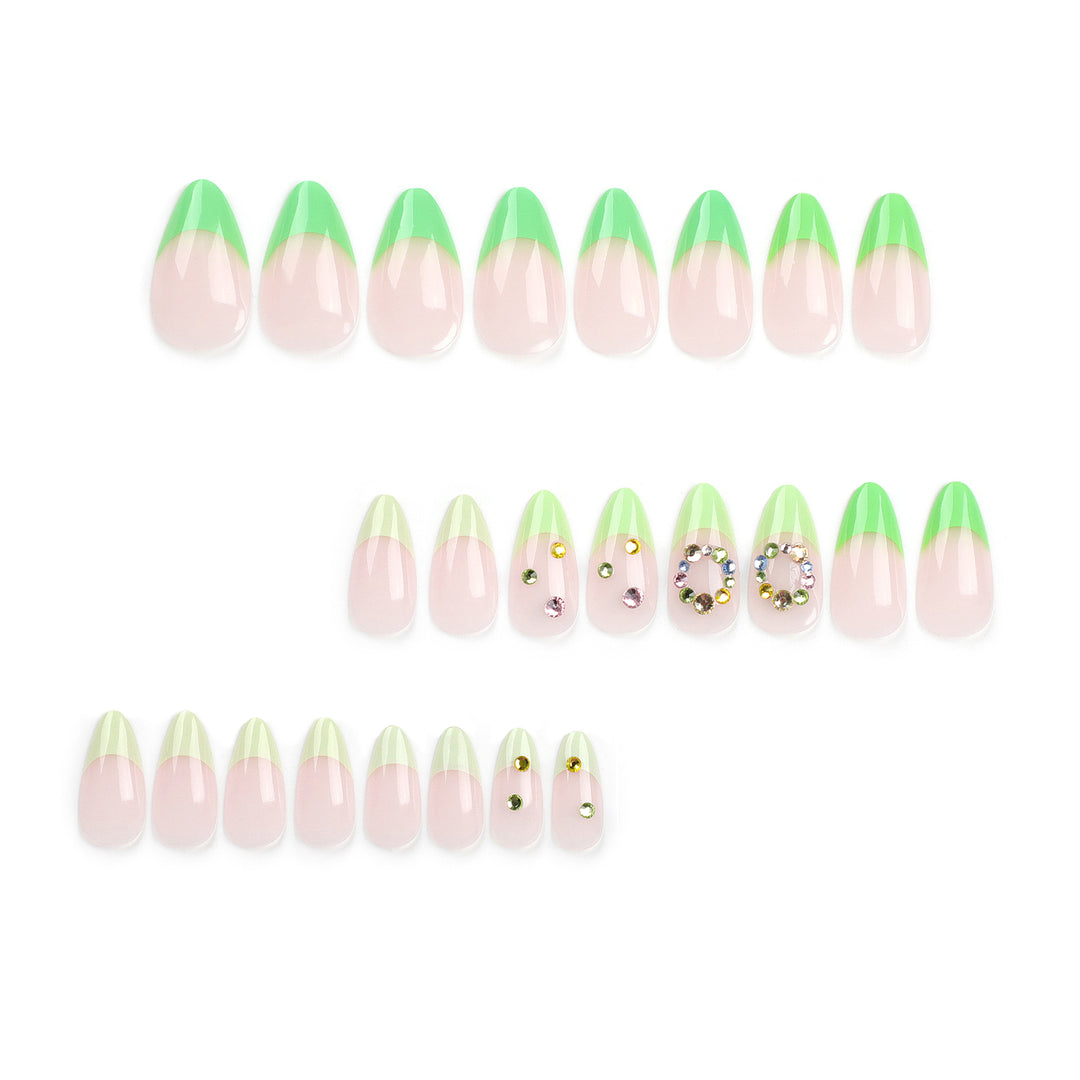 Artificial nail art with spring-like design and sparkling accents Kalsten