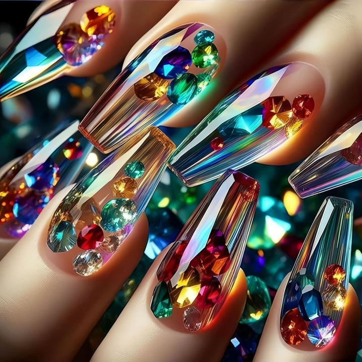 Elegant Artificial Nails with Detailed Gold Decorations Kalsten