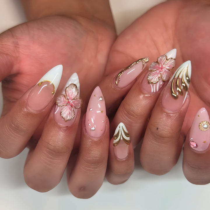 Elegant Floral Stiletto Nail Art Kalsten