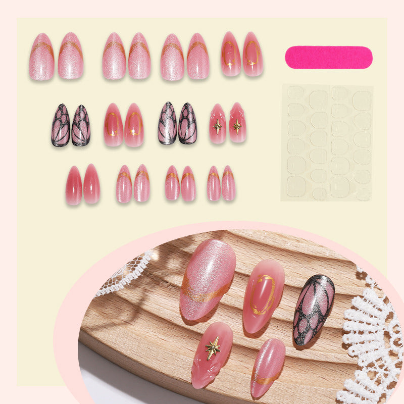 Decorative Press-On Nail Art Set with Shimmering Glitter and Elegant Patterns kalsten