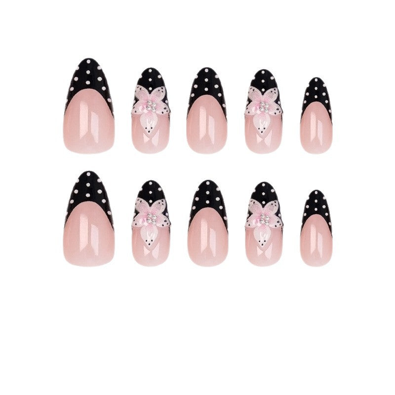 Artificial nail set with elegant 3D flowers and stylish dots Kalsten