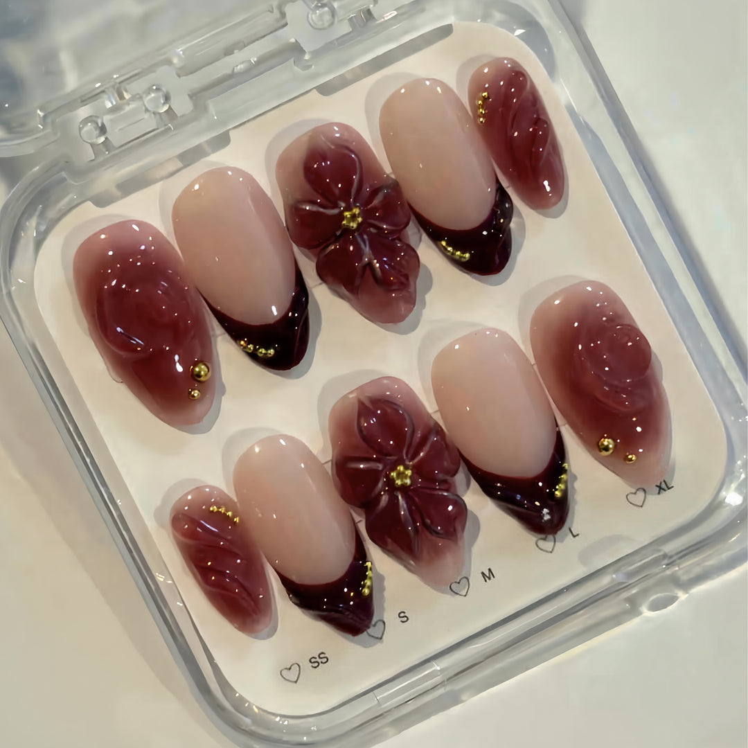 Decorative 3D Floral Press-On Nail Art Set