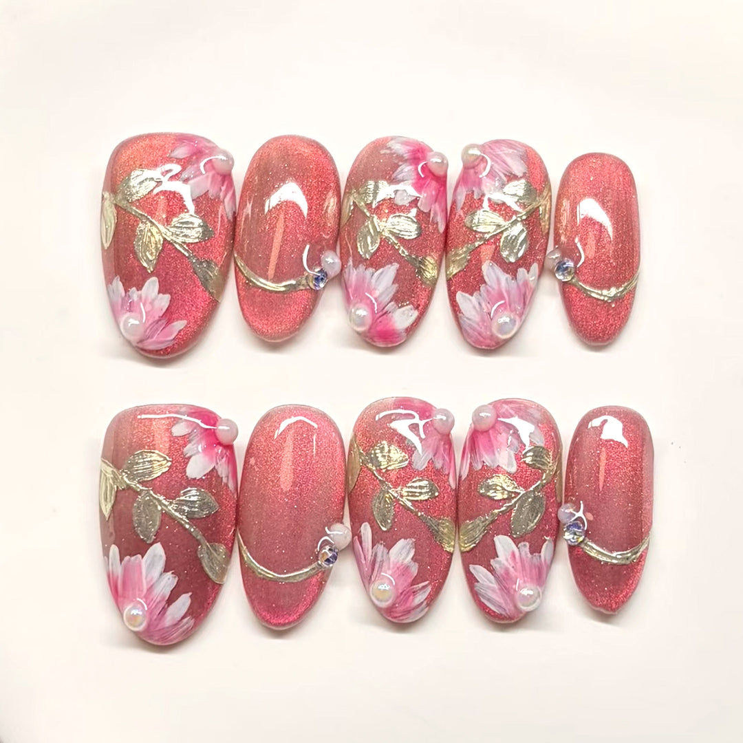 Embellished Floral Press-On Nail Art Set Kalsten