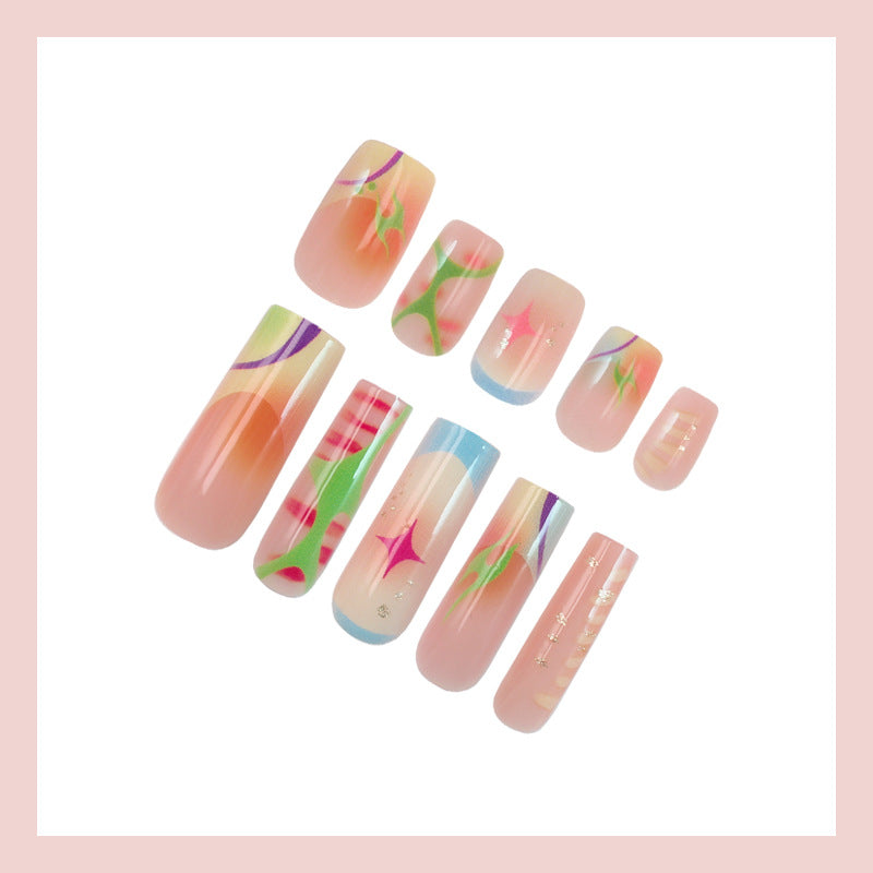 Acrylic nail set with creative designs and colorful accents Kalsten
